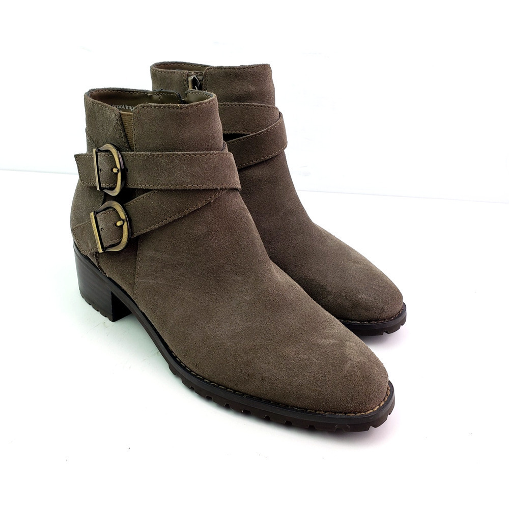 Blondo Stacy Womens Size 6 Taupe Suede Waterproof Ankle Bootie Boots B7314635